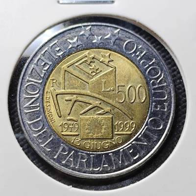 KK钱币收藏小铺  第406期 2月预留时间 周末发货 -  1999意大利500里拉纪念币 少见主题 欧盟成立纪念