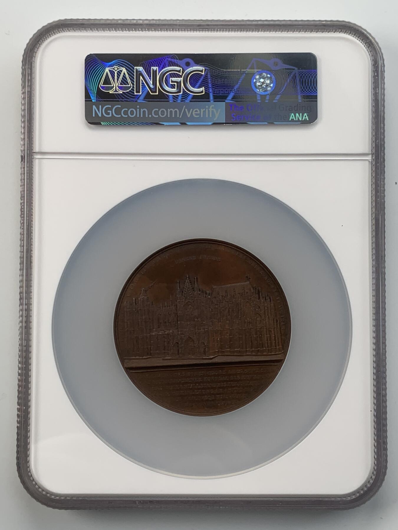 掌中浮雕-藏着的欧洲第056场 NGC MS63 : 1855年德国科隆大教堂铜章，59mm；  维纳作品集#027