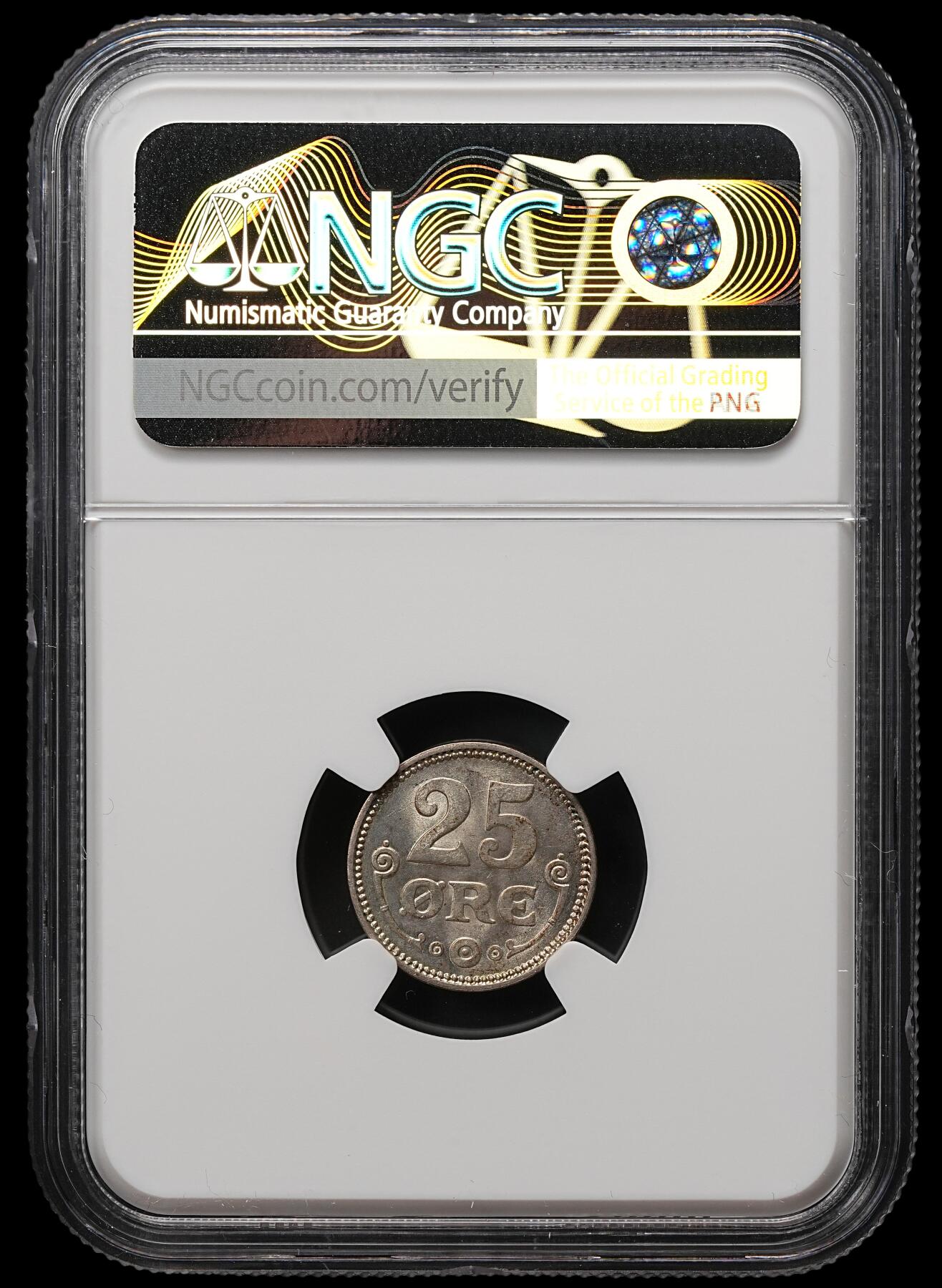 修遠堂世界钱币第109期 NGC MS65 1919年丹麦25欧尔银币