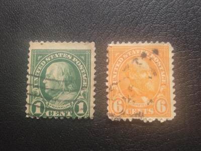 荟藏特别场次第十一期——“邮通万国花纸头”（价格低至0.1元） - 美国1920年代总统普票信销套票两张 1+6分