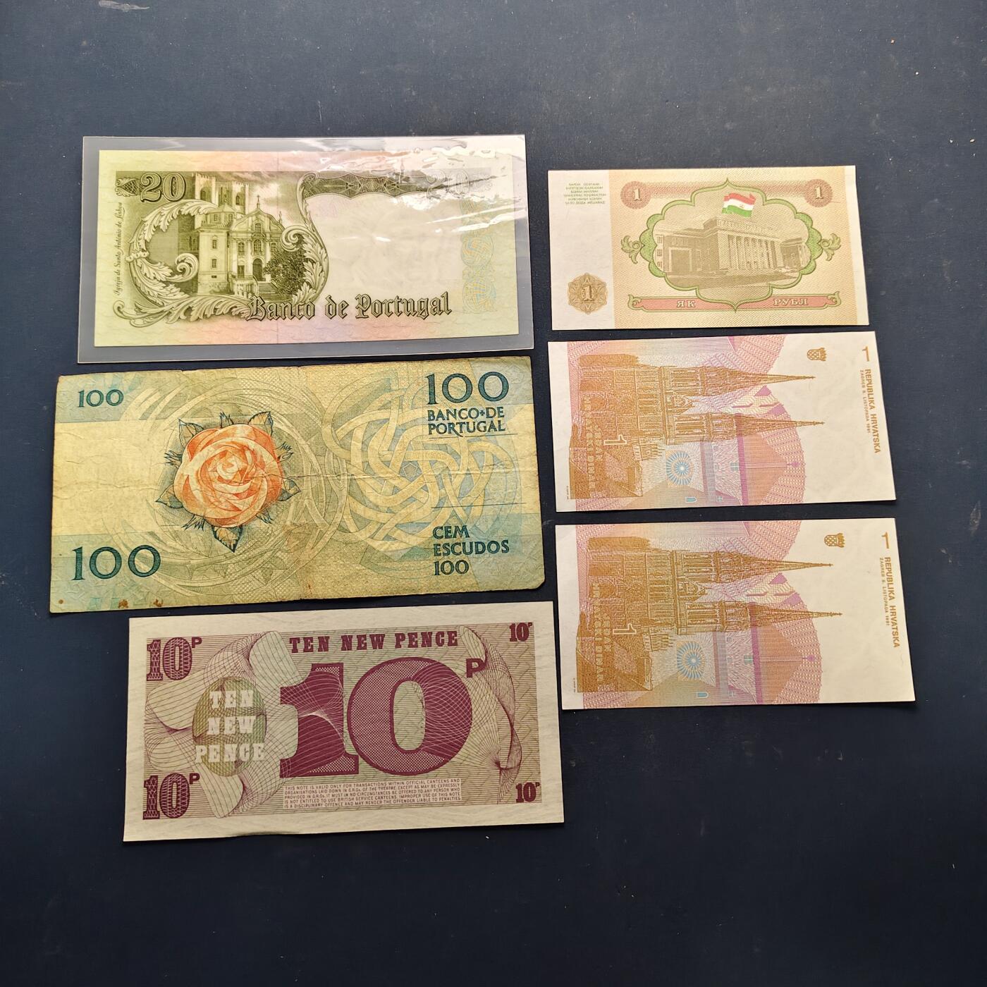 【全场包邮】纯粹捡漏拍514场 【纸钞】葡萄牙+塔吉克斯坦+克罗地亚+英军代币各年份各面值非全新纸钞6枚一组（有塑封）