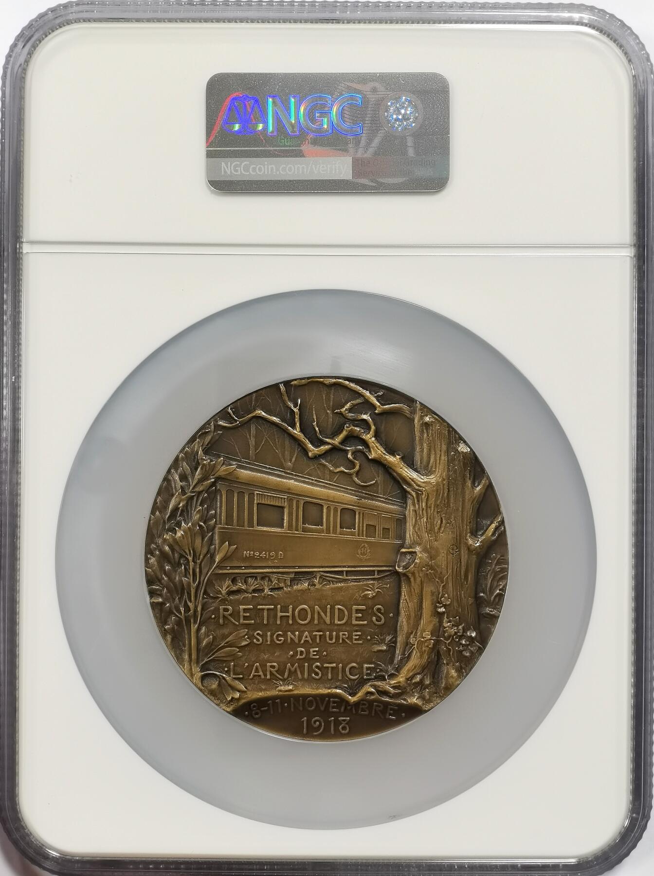 博洋堂“芳菲春韵”3月精品大拍专场暨第166期（全场包邮） NGC MS64BN 法国1918年雷通德停战协定纪念大铜章，68mm，用以纪念第一次世界大战结束时的重大历史事件——贡比涅森林停战协定的签署