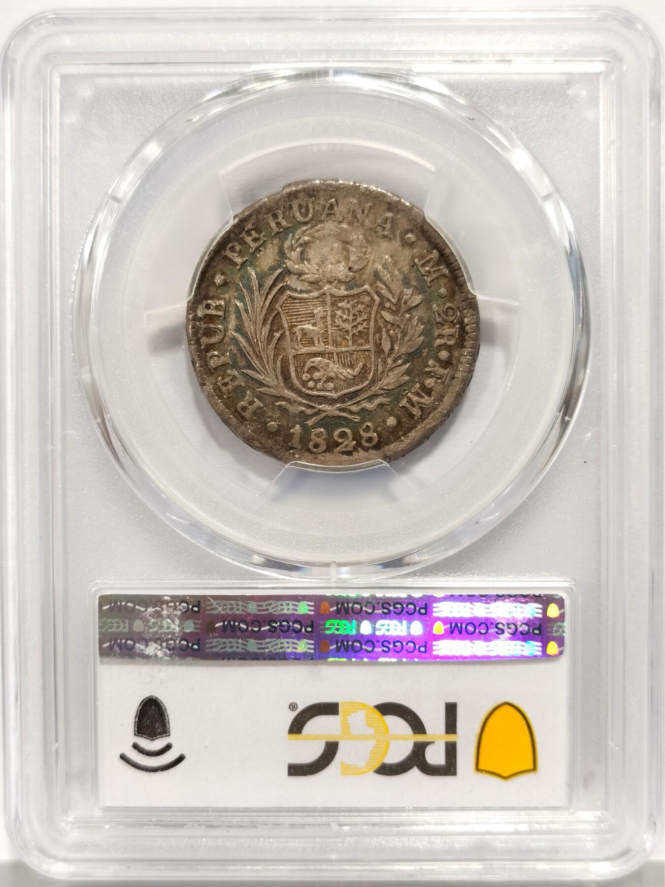 博洋堂“芳菲春韵”3月精品大拍专场暨第166期（全场包邮） PCGS MS61 秘鲁1828年L JM站人2R银币，少见面值，极美五彩包浆，仅有1枚更高分