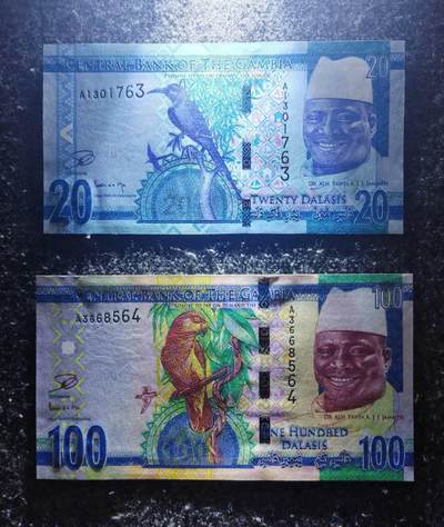 【礼羽收藏】🌏世界钱币拍卖第130期 - (一组2张) 非洲 冈比亚 20+100 两张全部是首发A冠 全新UNC