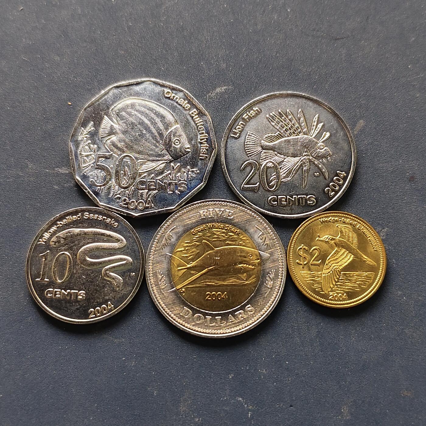 【全场包邮】纯粹捡漏拍514场 科科基林斯群岛2004年5枚套币