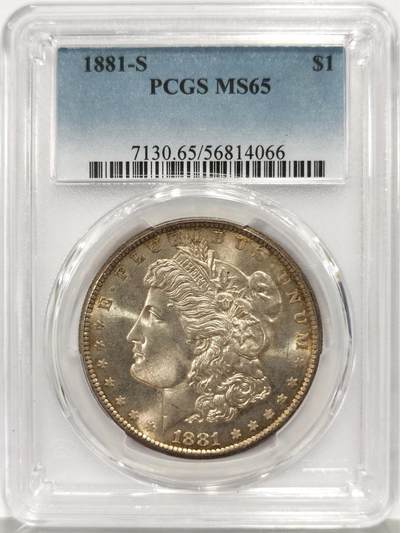 博洋堂“芳菲春韵”3月精品大拍专场暨第166期（全场包邮） - PCGS MS65 美国1881年S版摩根银币，迷人香槟彩