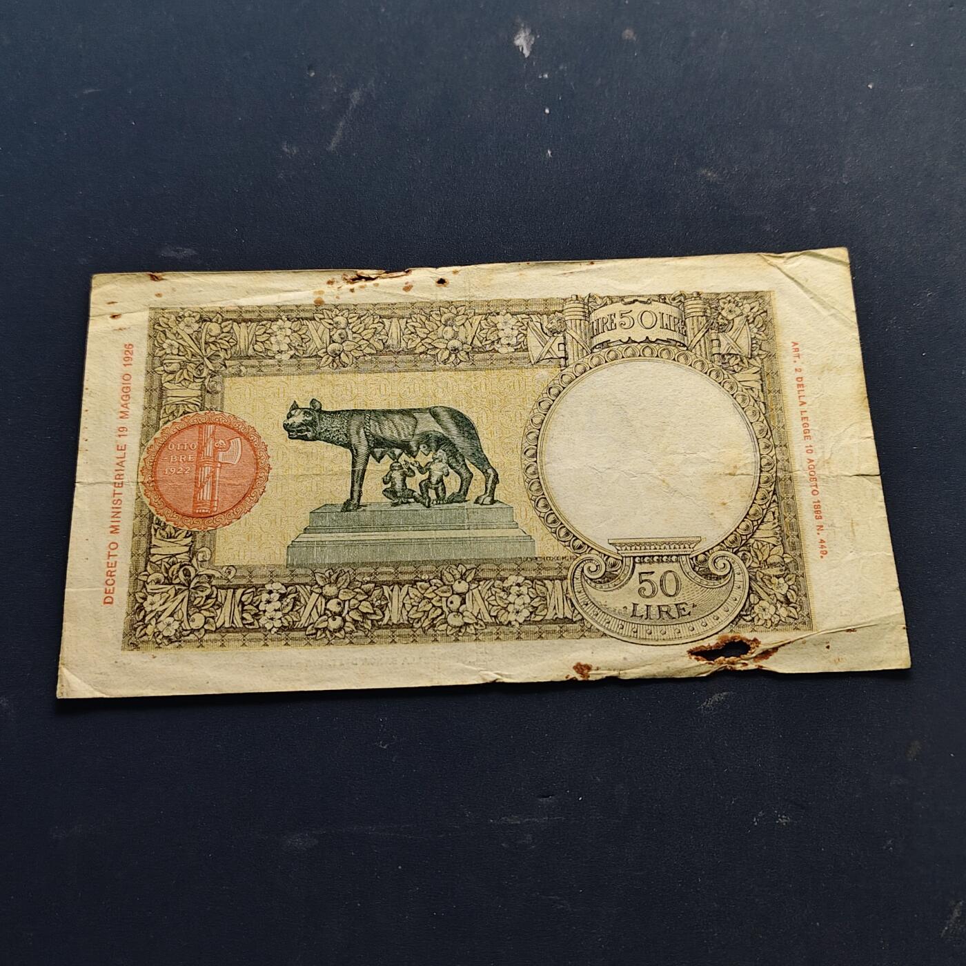 【全场包邮】纯粹捡漏拍514场 【纸钞】意大利王国1938年50里拉非全新纸钞