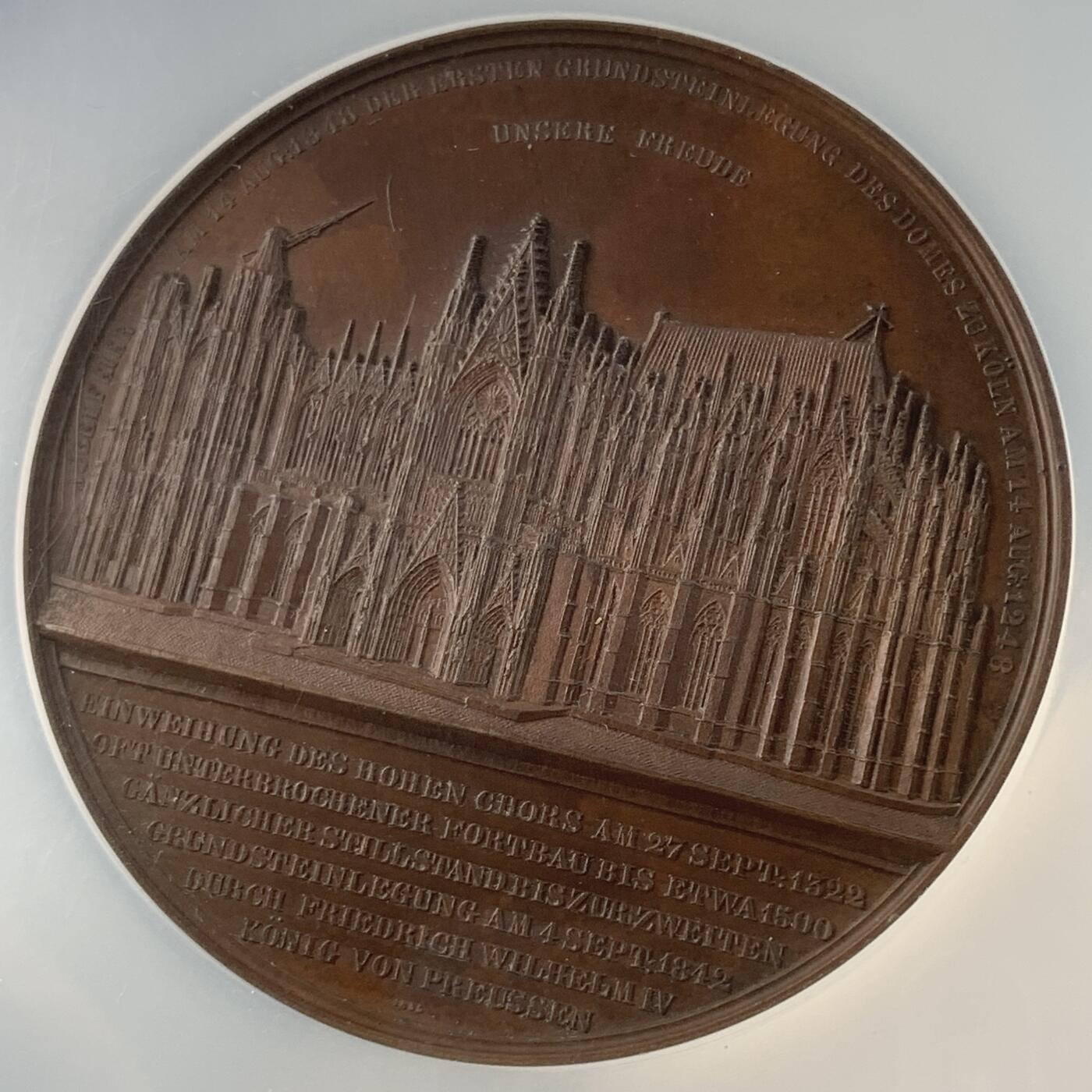 掌中浮雕-藏着的欧洲第056场 NGC MS63 : 1855年德国科隆大教堂铜章，59mm；  维纳作品集#027