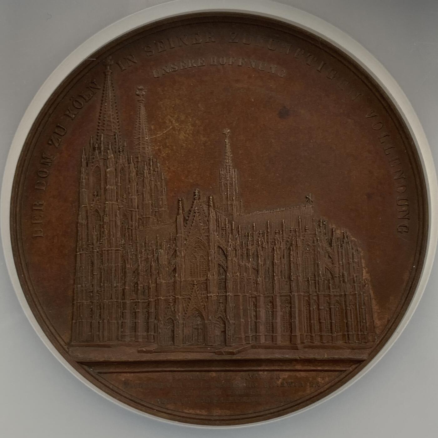 掌中浮雕-藏着的欧洲第056场 NGC MS63 : 1855年德国科隆大教堂铜章，59mm；  维纳作品集#027