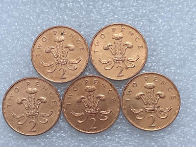 第一海外回流一元起拍收藏 散集专场  第305期 - 英国1989年2便士硬币 5枚 原光品