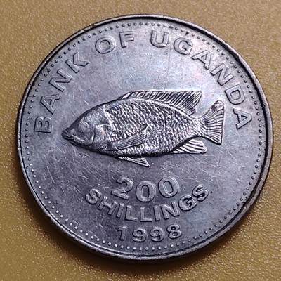 布加迪🐬～世界钱币(上海)🌾第 283 期 /  各国套币和散币 - 乌干达🇺🇬 1998年 200先令