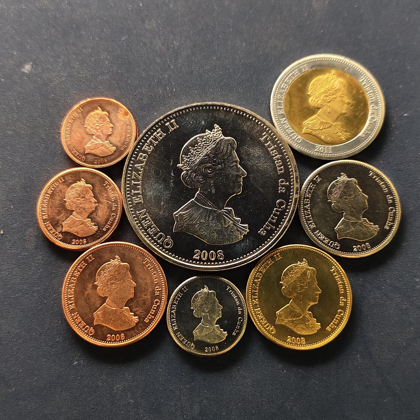 【全场包邮】纯粹捡漏拍514场 英属特里斯坦和达库尼亚群岛2008-2011年海洋动物版8枚套币