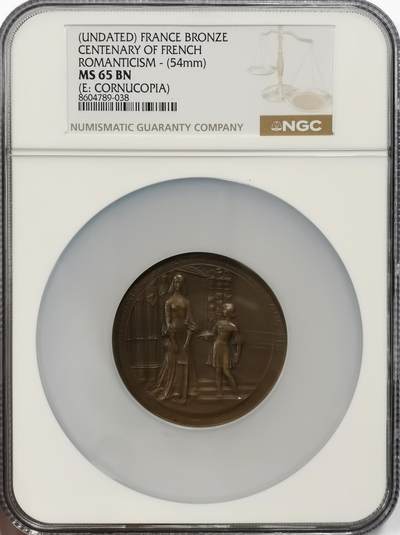 博洋堂“芳菲春韵”3月精品大拍专场暨第166期（全场包邮） - NGC MS65BN 法国浪漫主义百年纪念大铜章，54mm，背面的碑文上有雨果、大仲马等浪漫主义文学巨匠