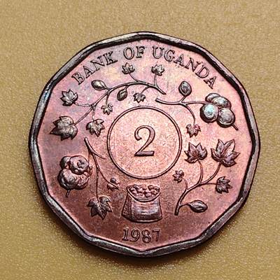 布加迪🐬～世界钱币(上海)🌾第 283 期 /  各国套币和散币 - 乌干达🇺🇬 1987年 2先令