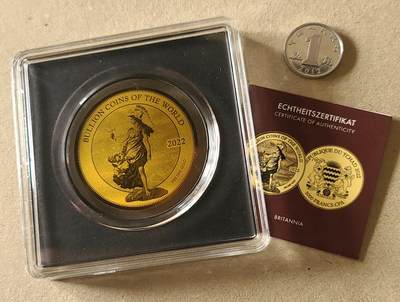 【币将精彩】世界钱币拍卖（2026-4-8） - 乍得2022年英国不列颠尼亚1/200盎司金币带证书（后配包装）