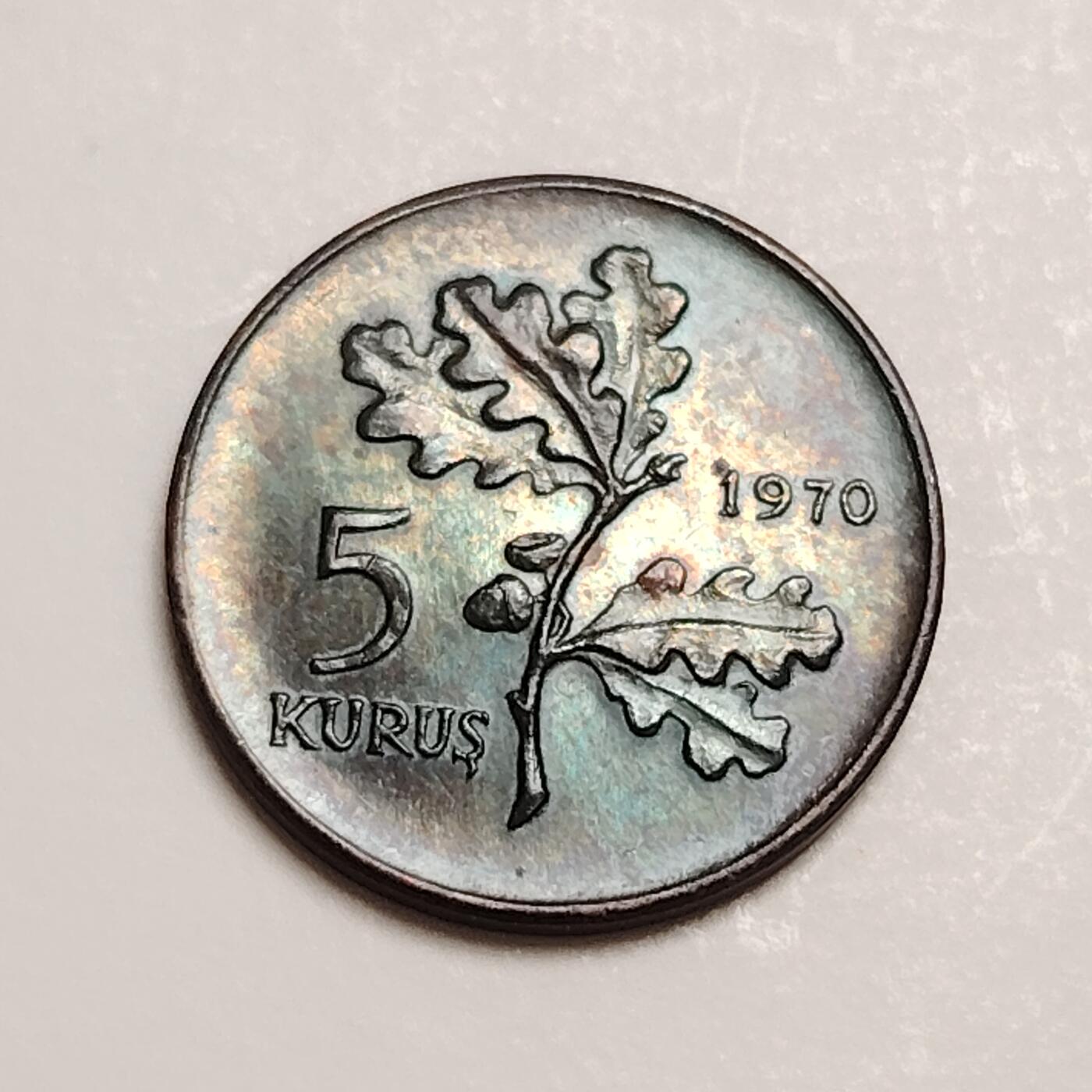 布加迪🐬～世界钱币(上海)🌾第 283 期 /  各国套币和散币 土耳其🇹🇷 1970年 5库鲁斯