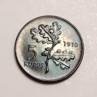 布加迪🐬～世界钱币(上海)🌾第 283 期 /  各国套币和散币 - 土耳其🇹🇷 1970年 5库鲁斯