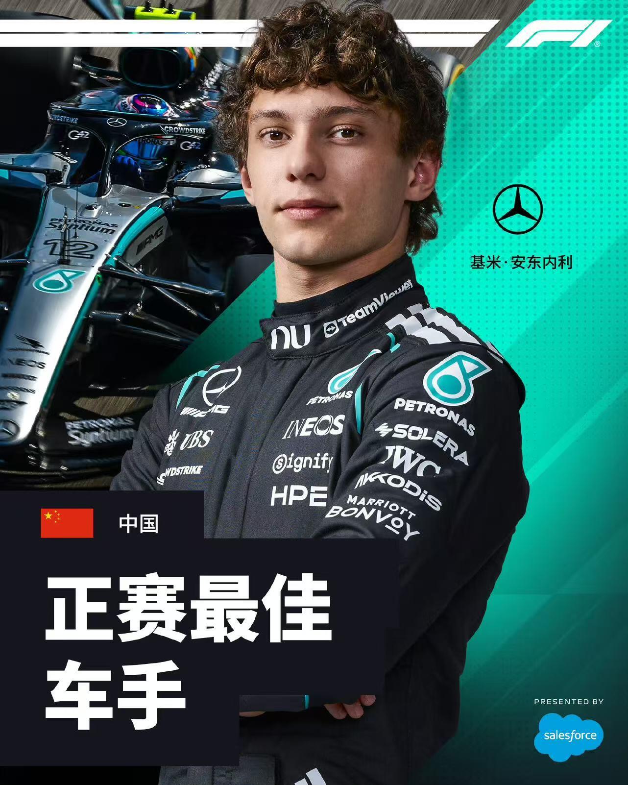 零元拍：银箭新星2026 F1上海站冠军🏆安德烈亚·基米·安东内利（Andrea Kimi Antonelli）亲签梅赛德斯AMG大马石油车队1:64  Mercedes-AMG F1 W16 E Performance赛车模型。（橘色胸卡媒体礼[得意]）