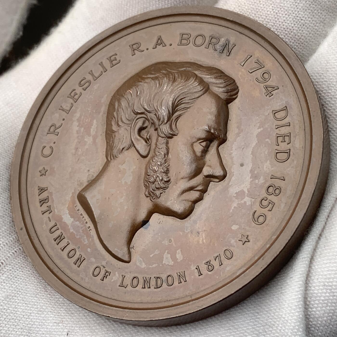 掌中浮雕-藏着的欧洲第056场 1870年英国画家查尔斯•罗伯特•莱斯利纪念章 ，55mm； 英国章标准目录 BHM#2911号