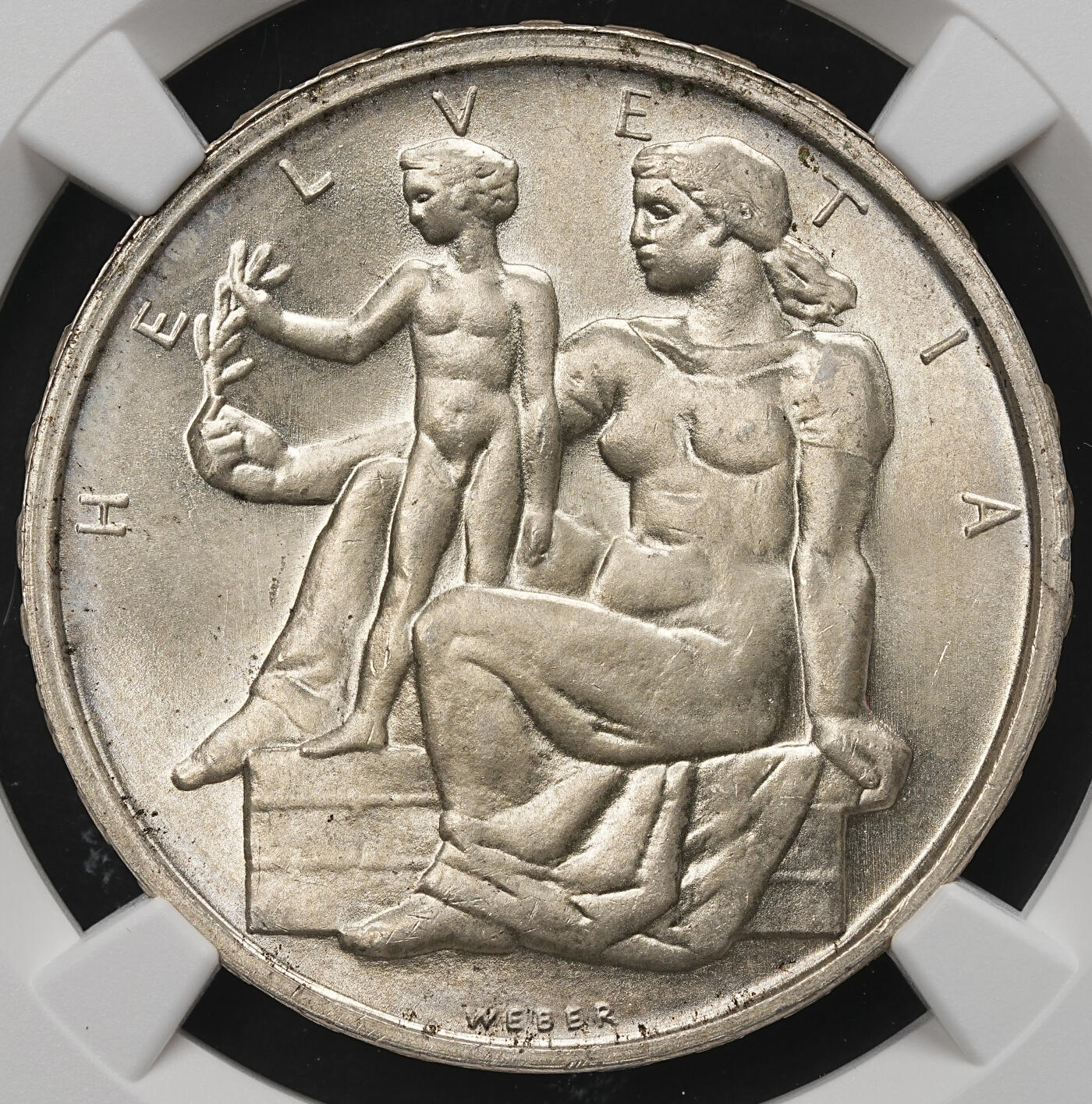 修遠堂世界钱币第109期 NGC MS65 1948年瑞士联邦宪法百年5法郎纪念银币