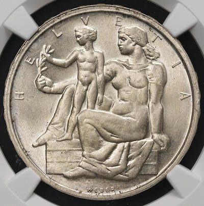 修遠堂世界钱币第109期 - NGC MS65 1948年瑞士联邦宪法百年5法郎纪念银币