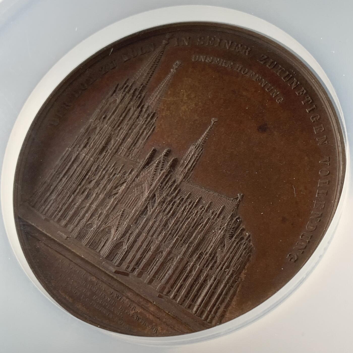 掌中浮雕-藏着的欧洲第056场 NGC MS63 : 1855年德国科隆大教堂铜章，59mm；  维纳作品集#027