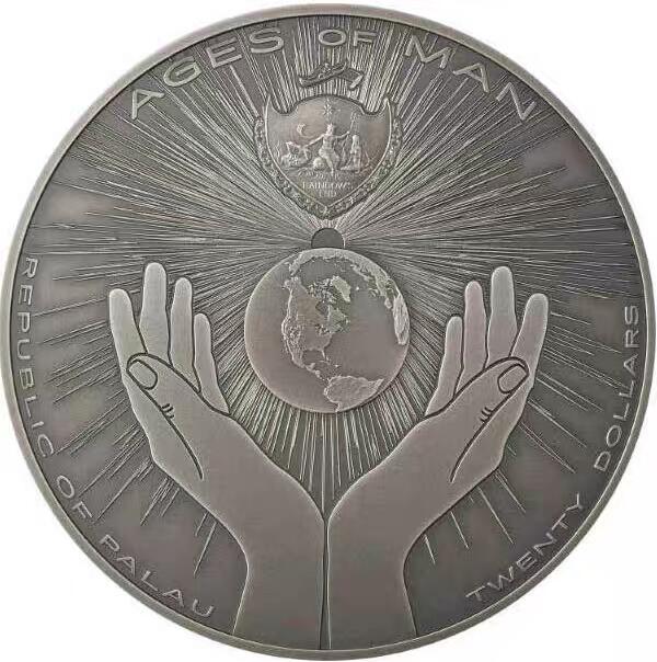 【币将精彩】世界钱币拍卖（2026-4-1） 帕劳2021年阿兹特克五个太阳仿古大银币，3盎司，发行333枚，带证书包装。