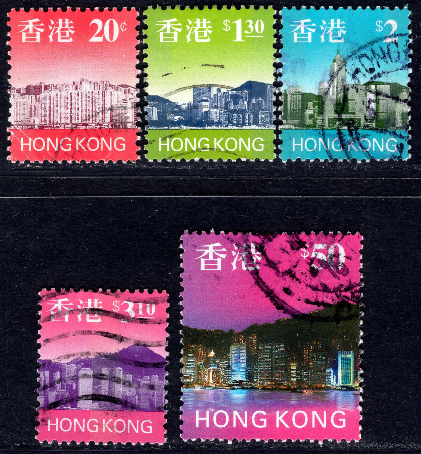 洪涛臻品批发群 精选邮票限时拍卖第1295期  香港城市风景 1997关门票 20分到50元最高值 信销无薄好品