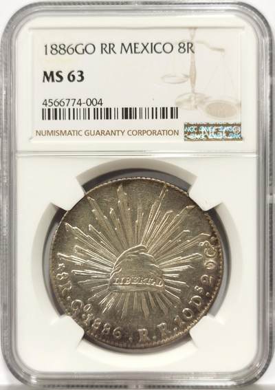 博洋堂“芳菲春韵”3月精品大拍专场暨第166期（全场包邮） - NGC MS63 墨西哥1886GO RR版花边鹰洋 转光好状态