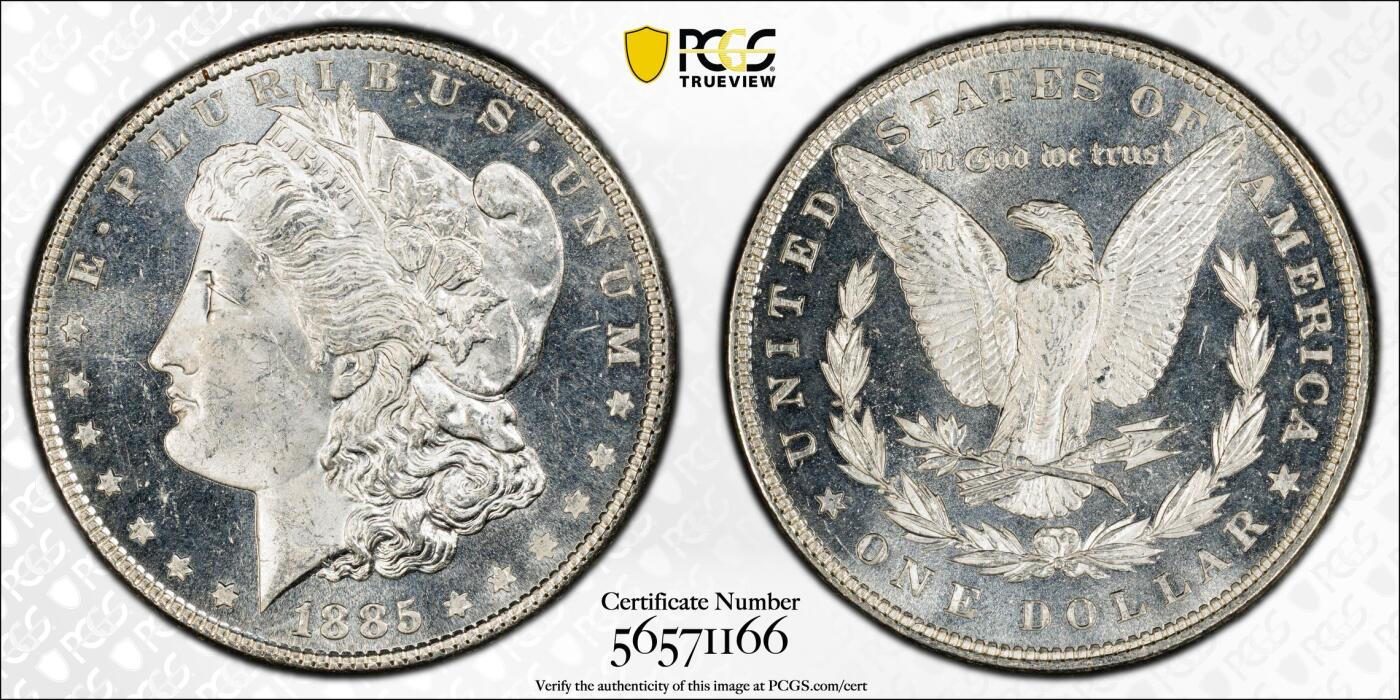 博洋堂“芳菲春韵”3月精品大拍专场暨第166期（全场包邮） PCGS MS64PL 美国1885年摩根银币，镜面PL照人，一步到位的收藏品