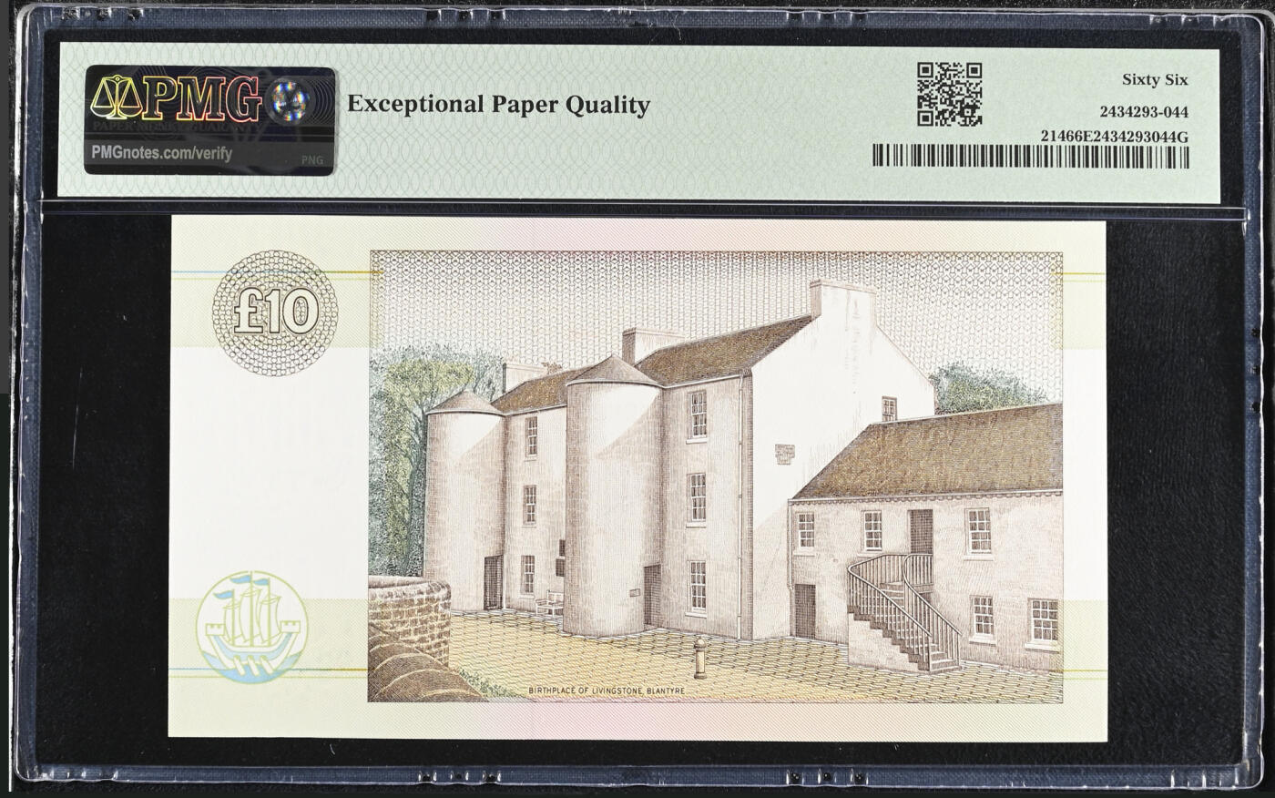 【礼羽收藏】🌏世界钱币拍卖第130期 苏格兰 1990年 10镑 E/GR末冠 关门号 此张为倒数第8张 利文斯通与故居 PMG66