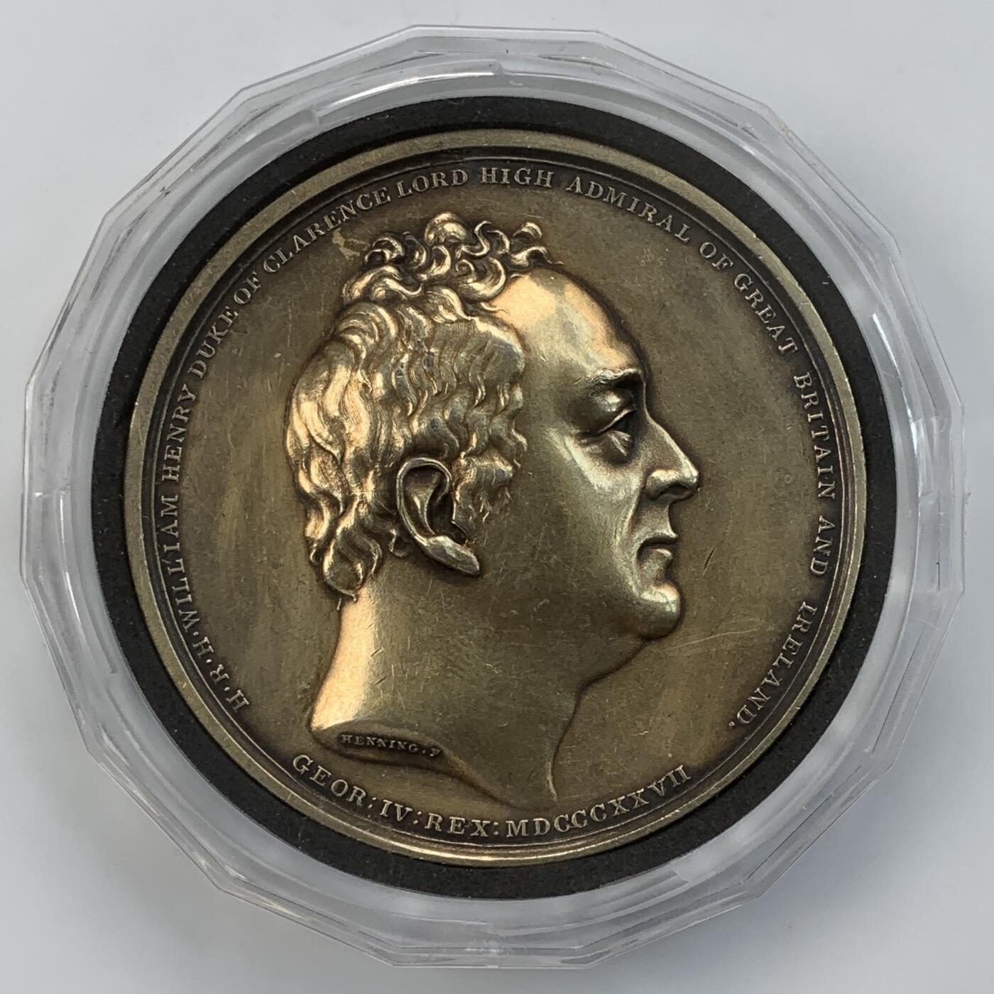 掌中浮雕-藏着的欧洲第056场 1827年英国海军上将克拉伦斯公爵纪念章（镀金银章），J Henning作品，65mm，130g