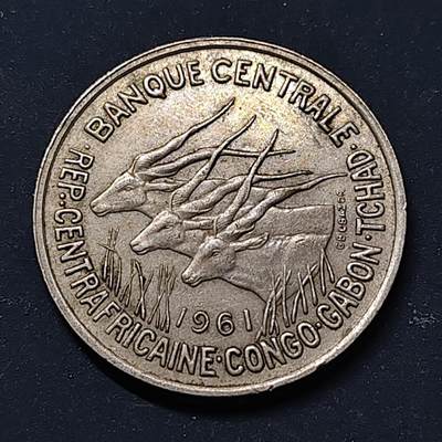 【全场包邮】纯粹捡漏拍514场 - 赤道非洲国家（中非共和国、刚果、加蓬、乍得）1961年三羚羊50法郎