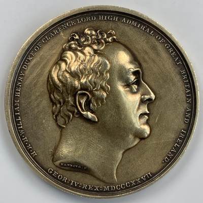 掌中浮雕-藏着的欧洲第056场 - 1827年英国海军上将克拉伦斯公爵纪念章（镀金银章），J Henning作品，65mm，130g