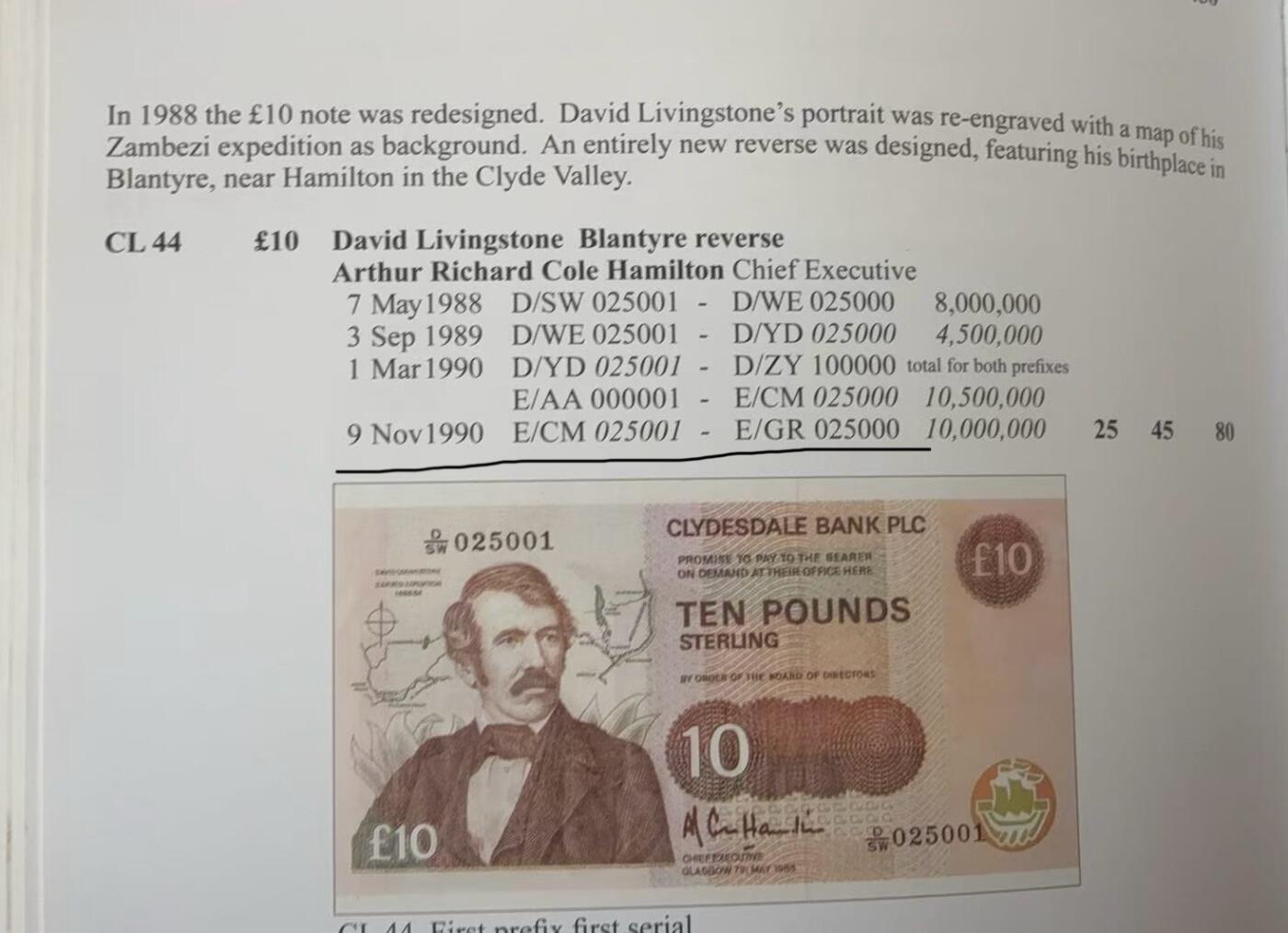 【礼羽收藏】🌏世界钱币拍卖第130期 苏格兰 1990年 10镑 E/GR末冠 关门号 此张为倒数第8张 利文斯通与故居 PMG66