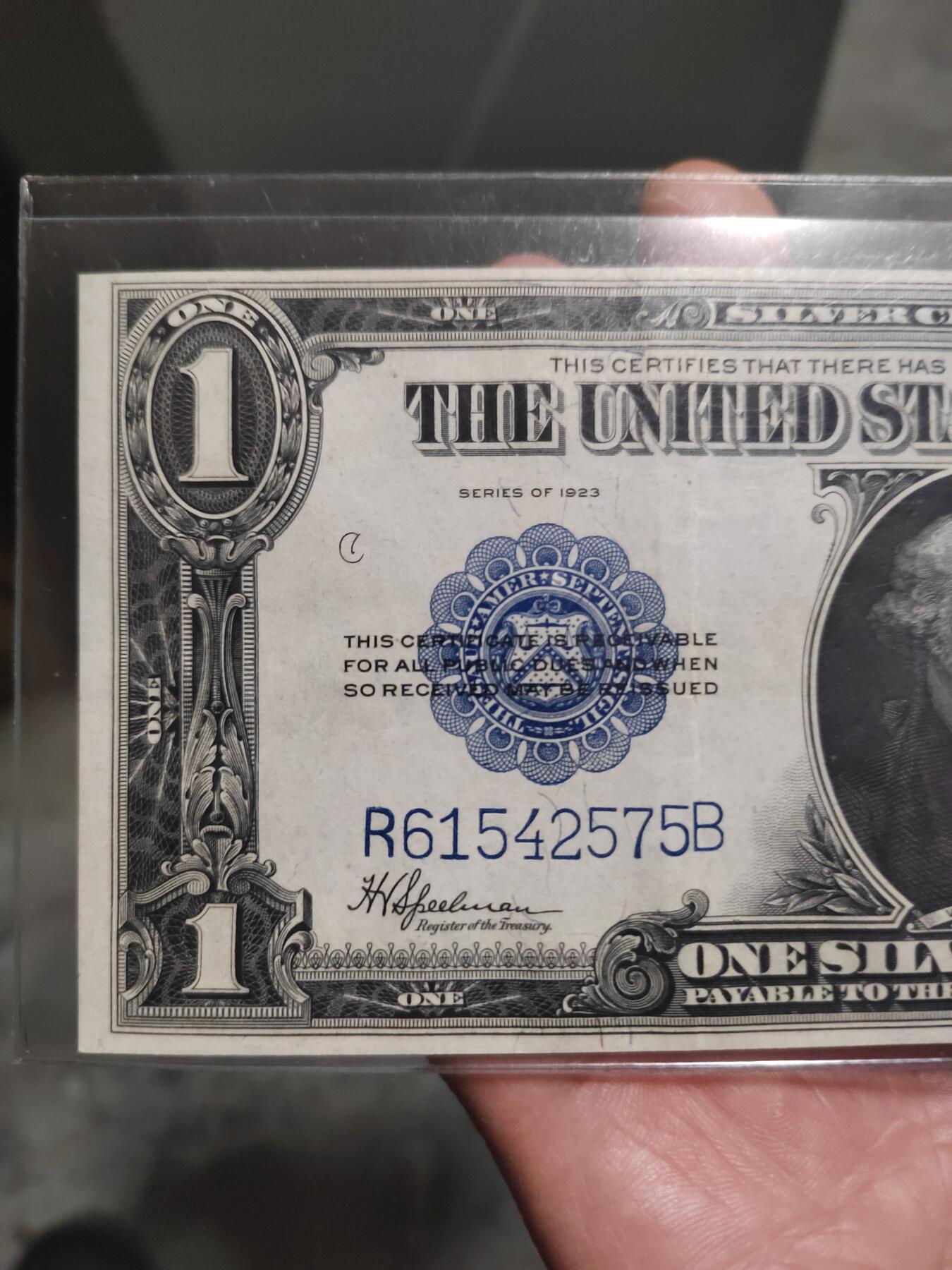 美国早期银币券，1923年，大尺寸版，轻度流通