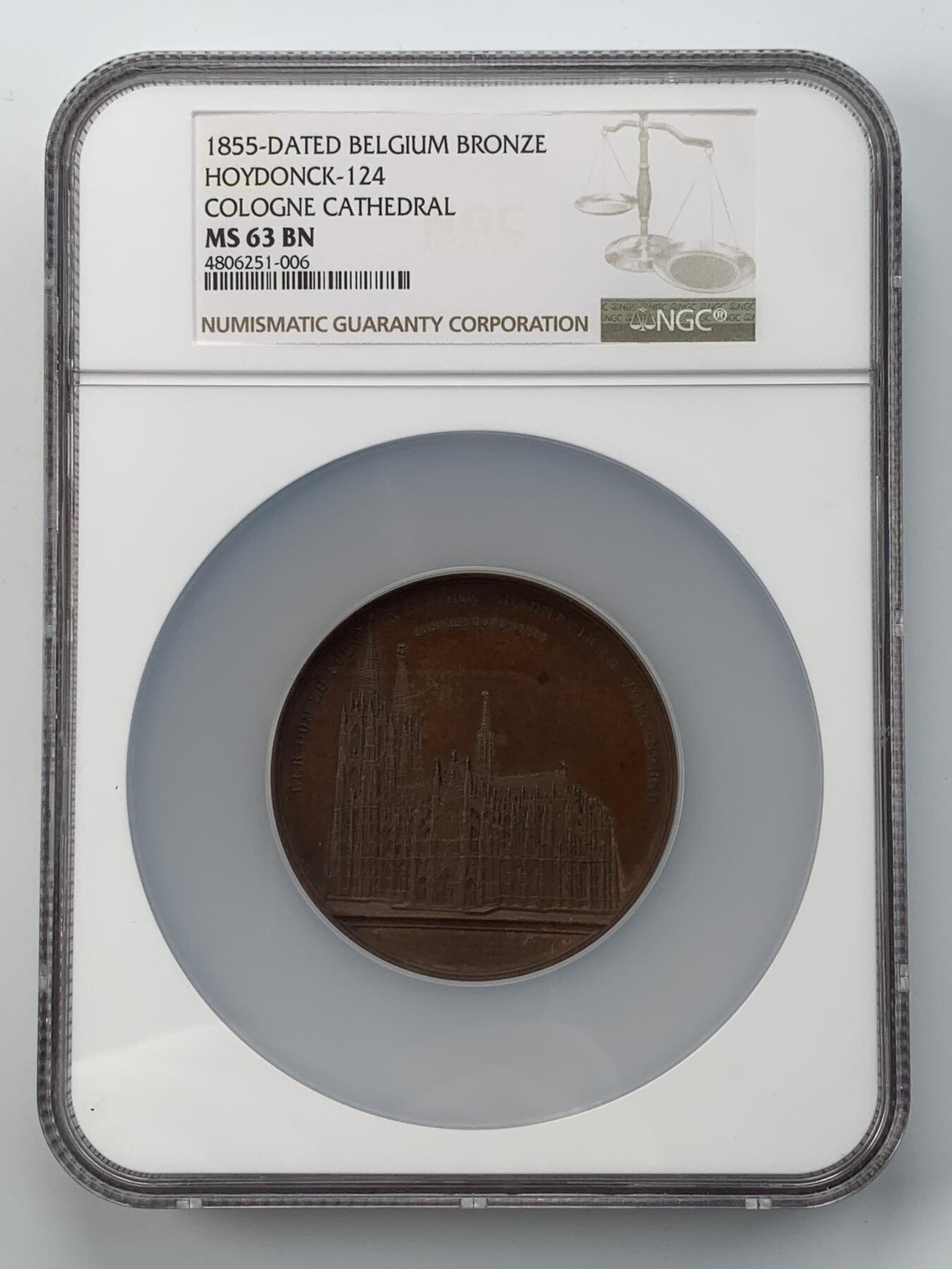 掌中浮雕-藏着的欧洲第056场 NGC MS63 : 1855年德国科隆大教堂铜章，59mm；  维纳作品集#027
