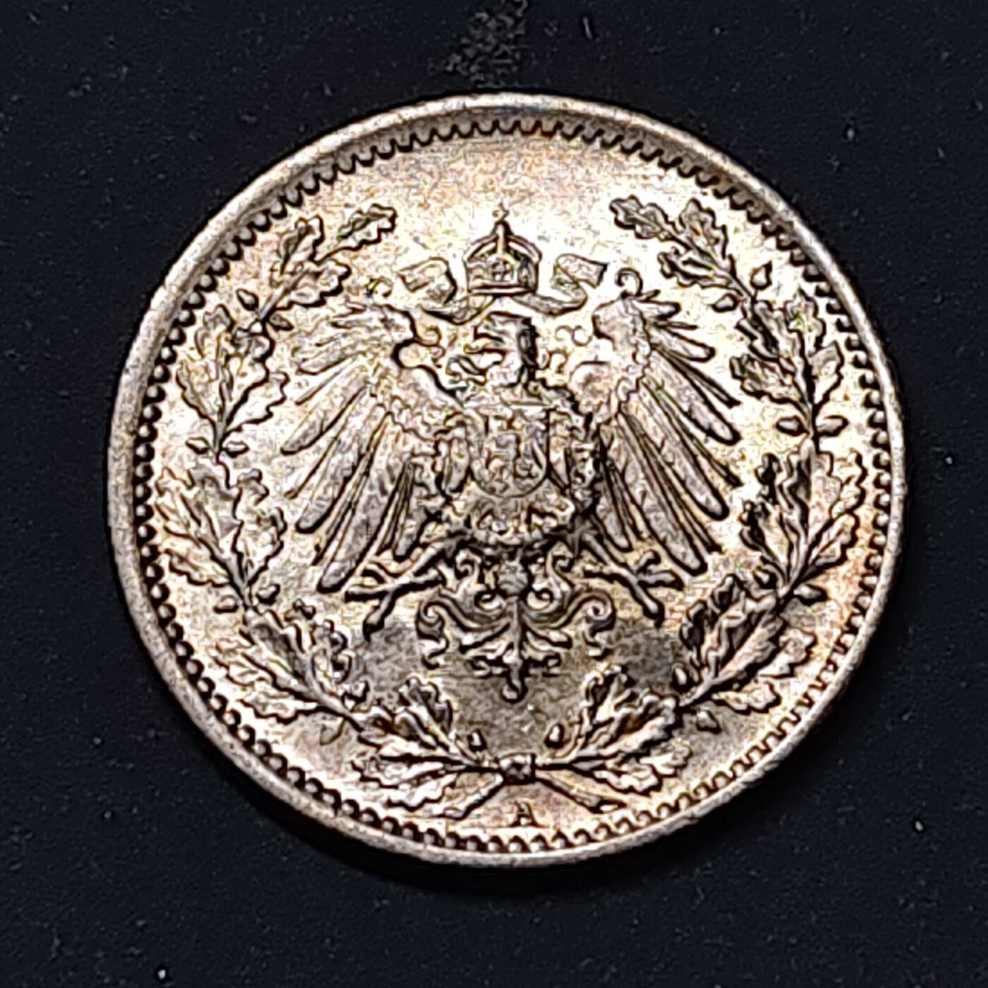 【全场包邮】纯粹捡漏拍514场 德国第二帝国1916年1/2马克银币【20毫米2.77克90%】