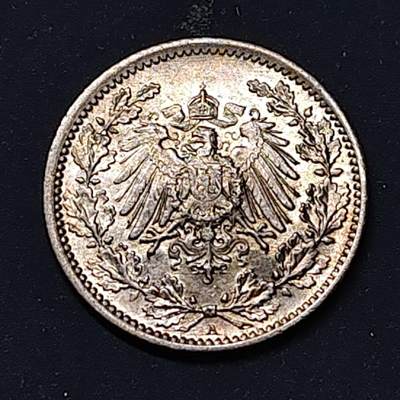 【全场包邮】纯粹捡漏拍514场 - 德国第二帝国1916年1/2马克银币【20毫米2.77克90%】