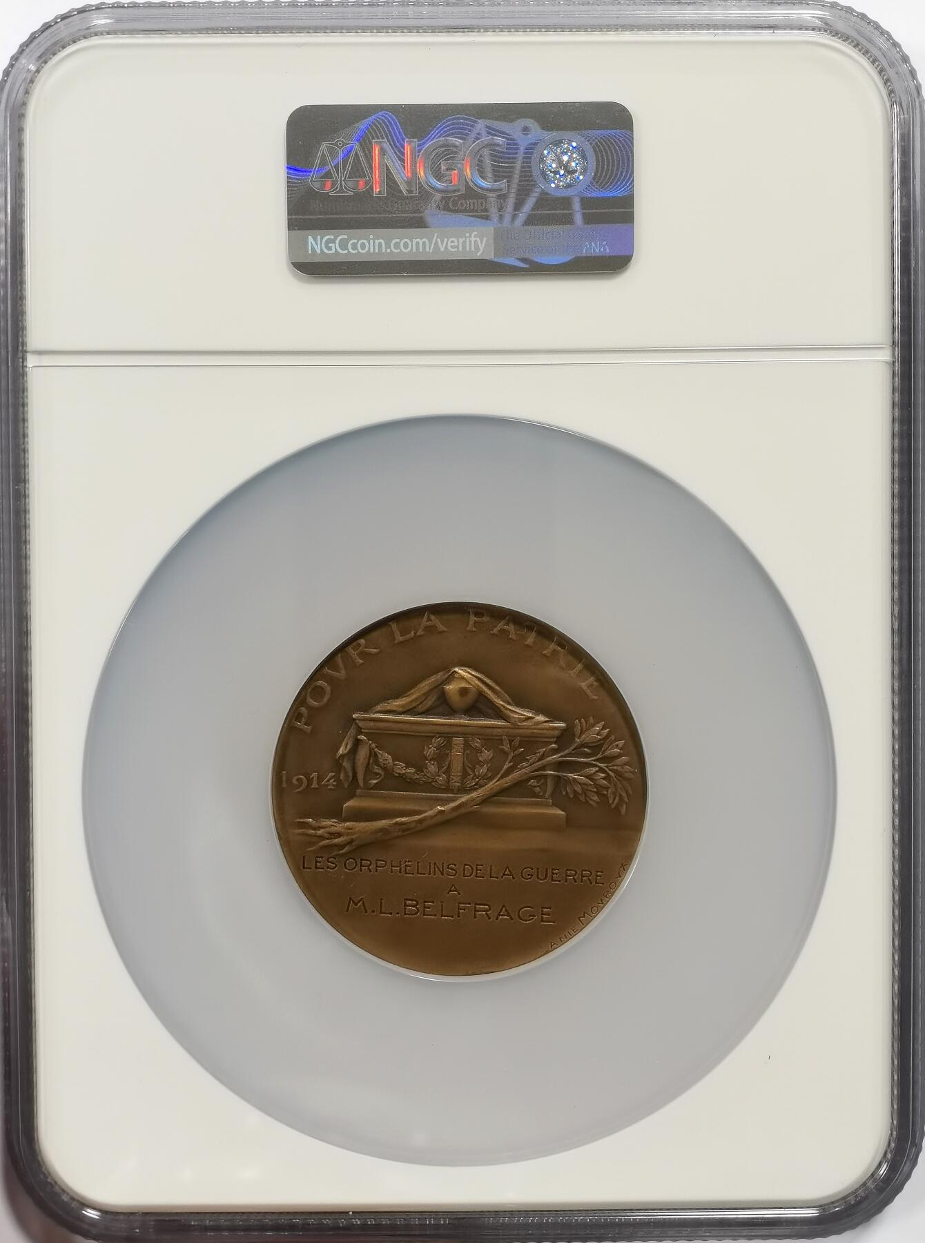 博洋堂“芳菲春韵”3月精品大拍专场暨第166期（全场包邮） NGC MS65BN 法国一战时期战争孤儿纪念大铜章，50mm