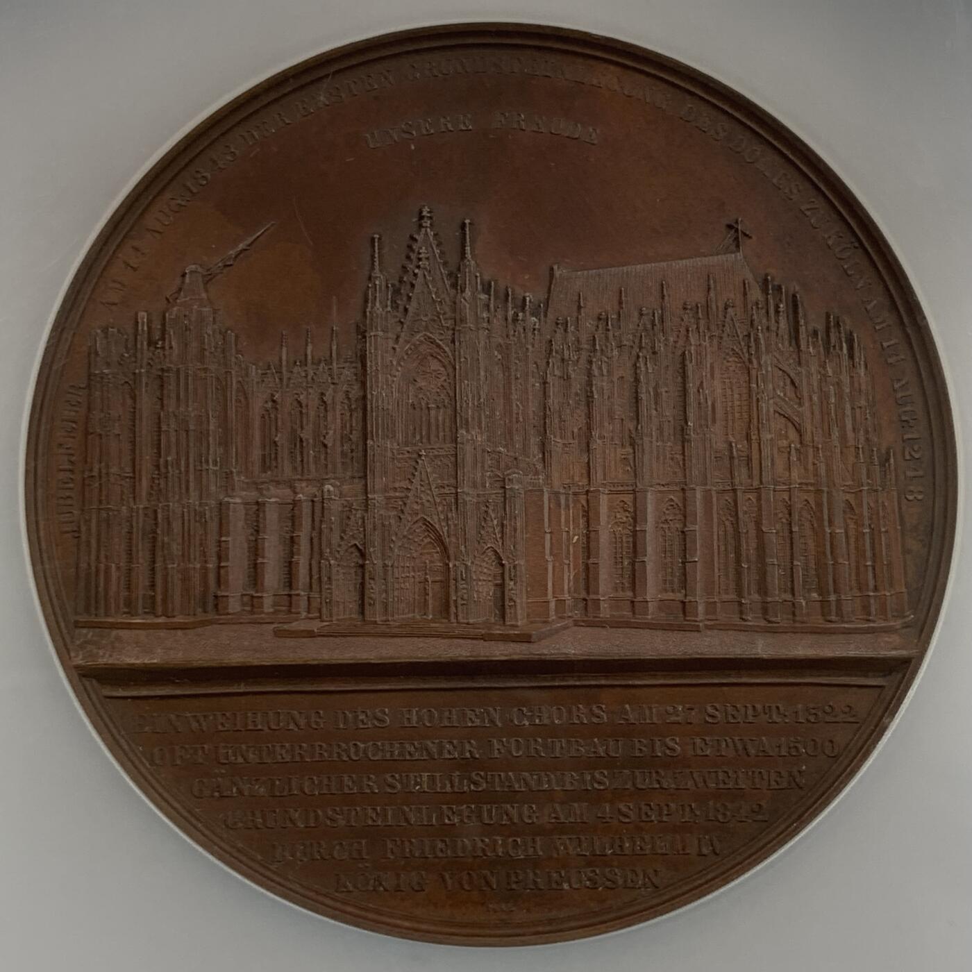 掌中浮雕-藏着的欧洲第056场 NGC MS63 : 1855年德国科隆大教堂铜章，59mm；  维纳作品集#027