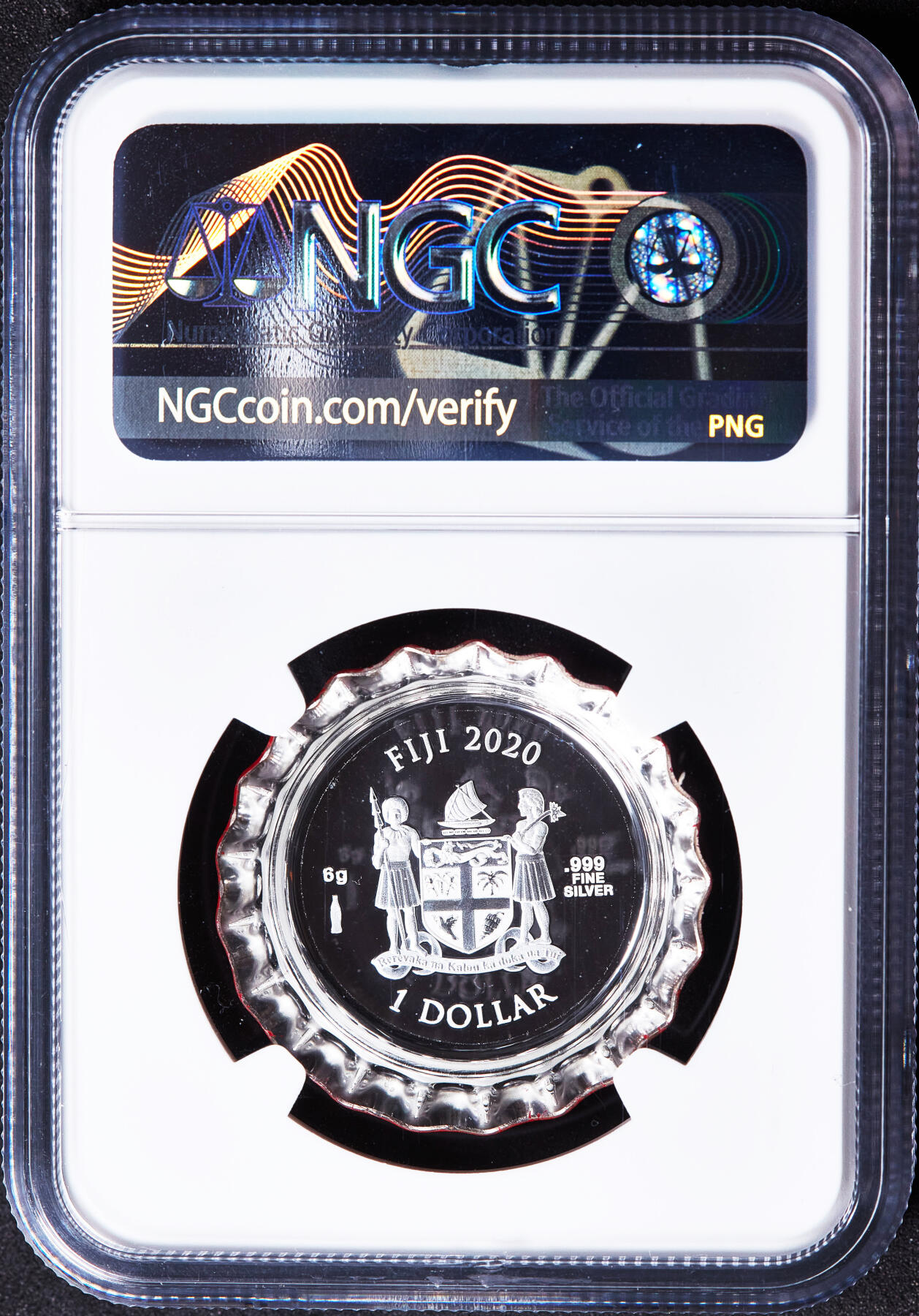 【俄甄集藏】2026年(050)04-01星期三 晚 19:30 全场包邮 斐济2020年可口可乐瓶盖中文版1元精制彩绘银币，NGC PF70UC，重6克，999银，满分难得