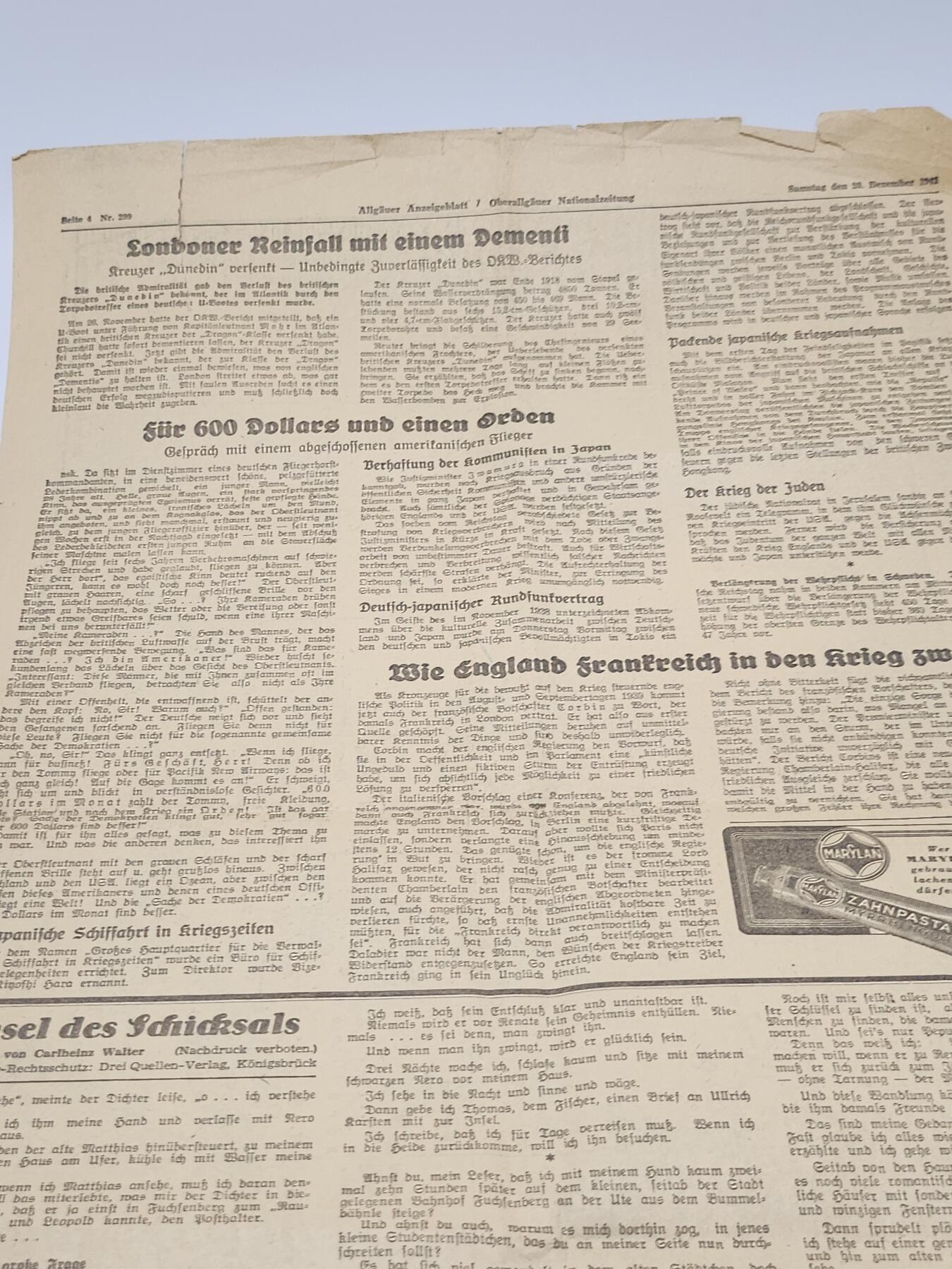 南水社第4次拍卖  二战德国《亚洲及太平洋战场》报纸地图整版 上阿尔高伊民族报