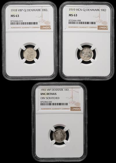 修遠堂世界钱币第109期 - NGC评级 丹麦10欧尔银币3枚