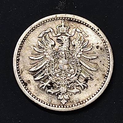 【全场包邮】纯粹捡漏拍514场 - 德国第二帝国1877年短翅鹰末年B厂50芬尼银币【19.5毫米2.777克90%】