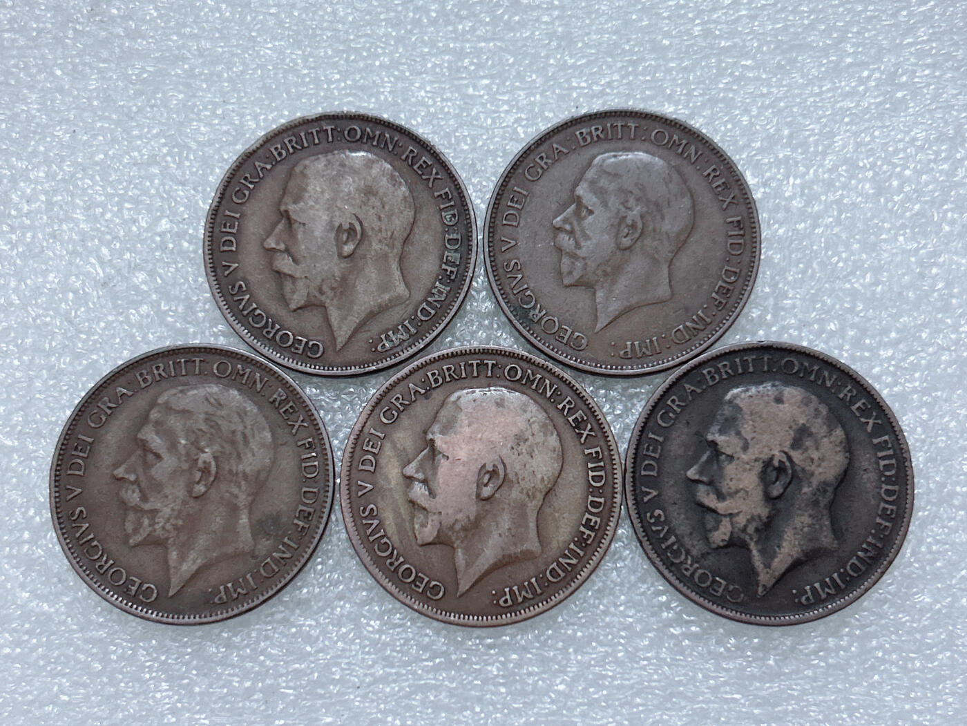 第一海外回流一元起拍收藏 散集专场  第305期 英国乔治五世1便士铜币5枚 大不列颠英国女神 