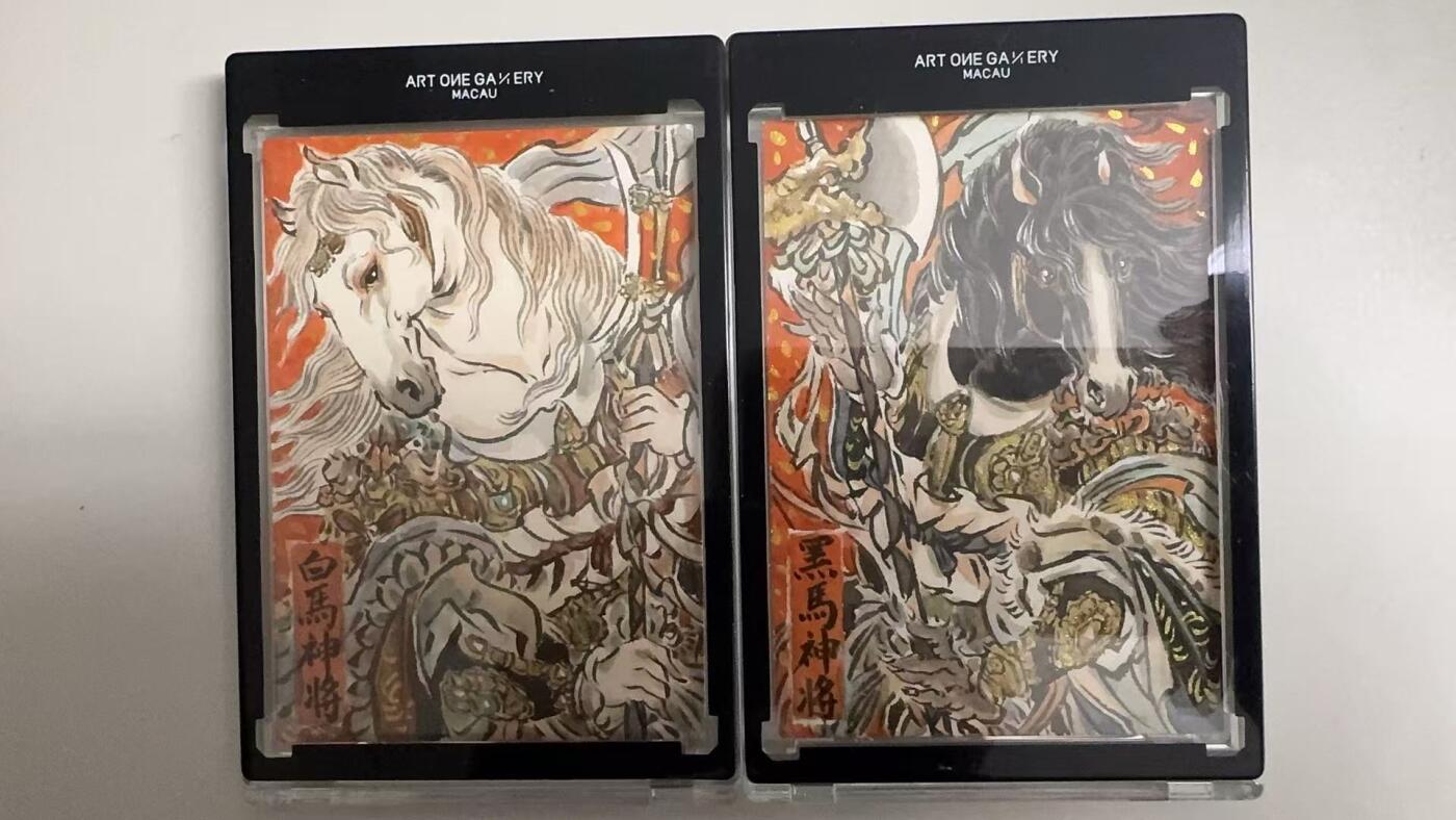 寸草不生拍卖 蛇年第一期 彫仙手绘 白马 黑马 神将 一对