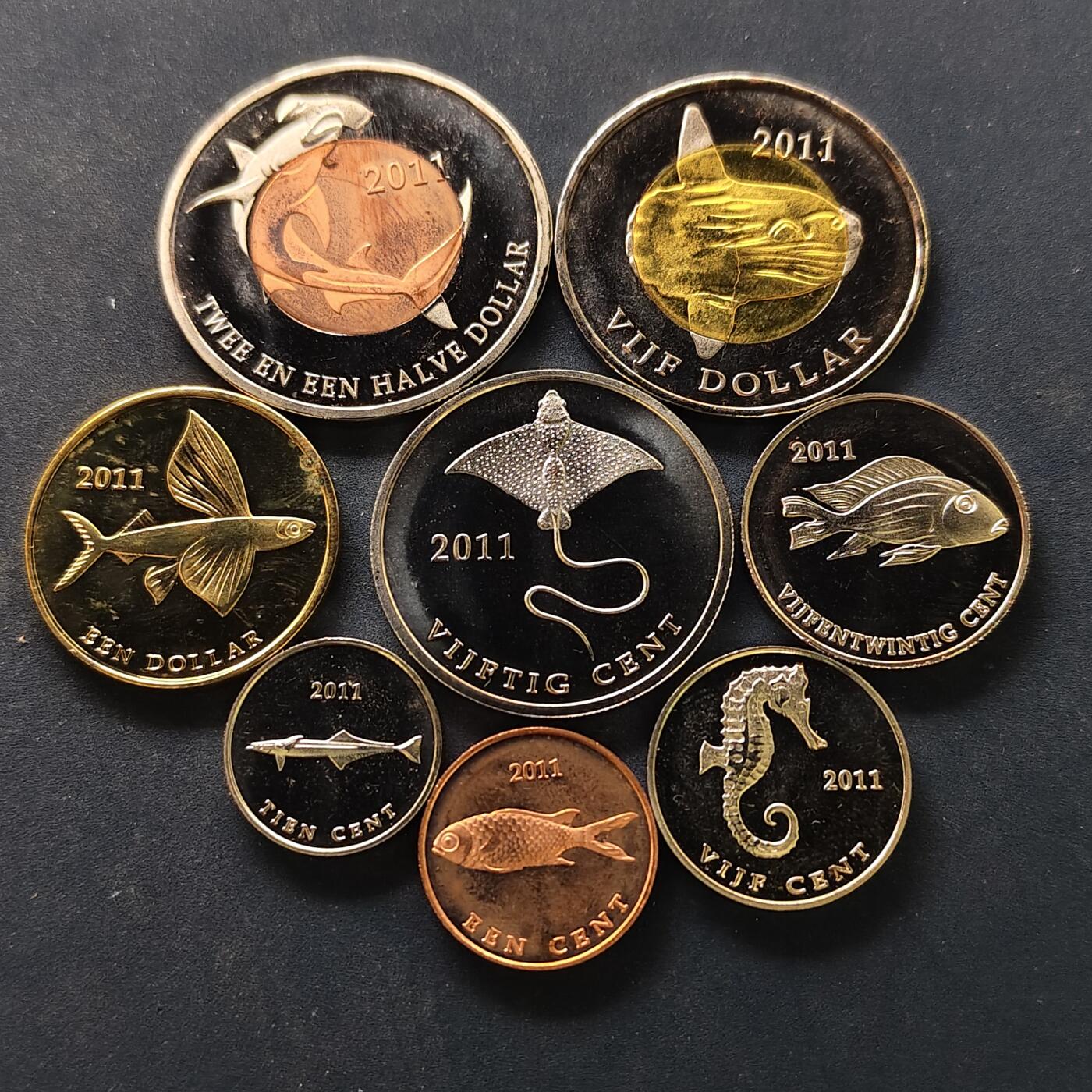 【全场包邮】纯粹捡漏拍514场 荷属圣尤斯特歇斯岛2011年海洋动物版8枚套币