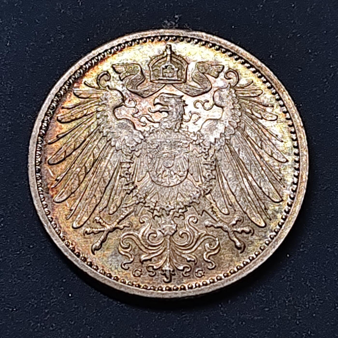 【全场包邮】纯粹捡漏拍514场 德国第二帝国1915年1马克银币【24毫米5.55克90%】