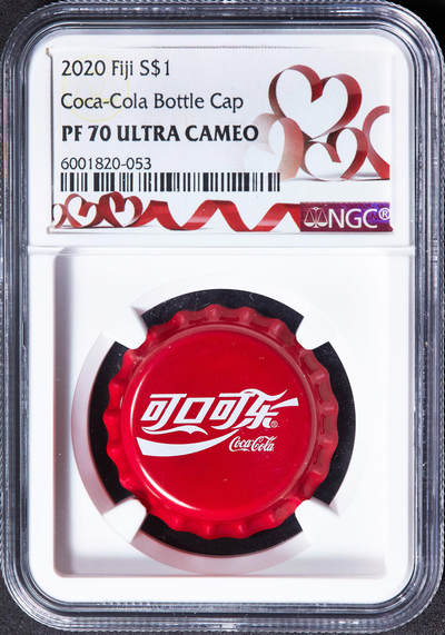 【俄甄集藏】2026年(050)04-01星期三 晚 19:30 全场包邮 - 斐济2020年可口可乐瓶盖中文版1元精制彩绘银币，NGC PF70UC，重6克，999银，满分难得